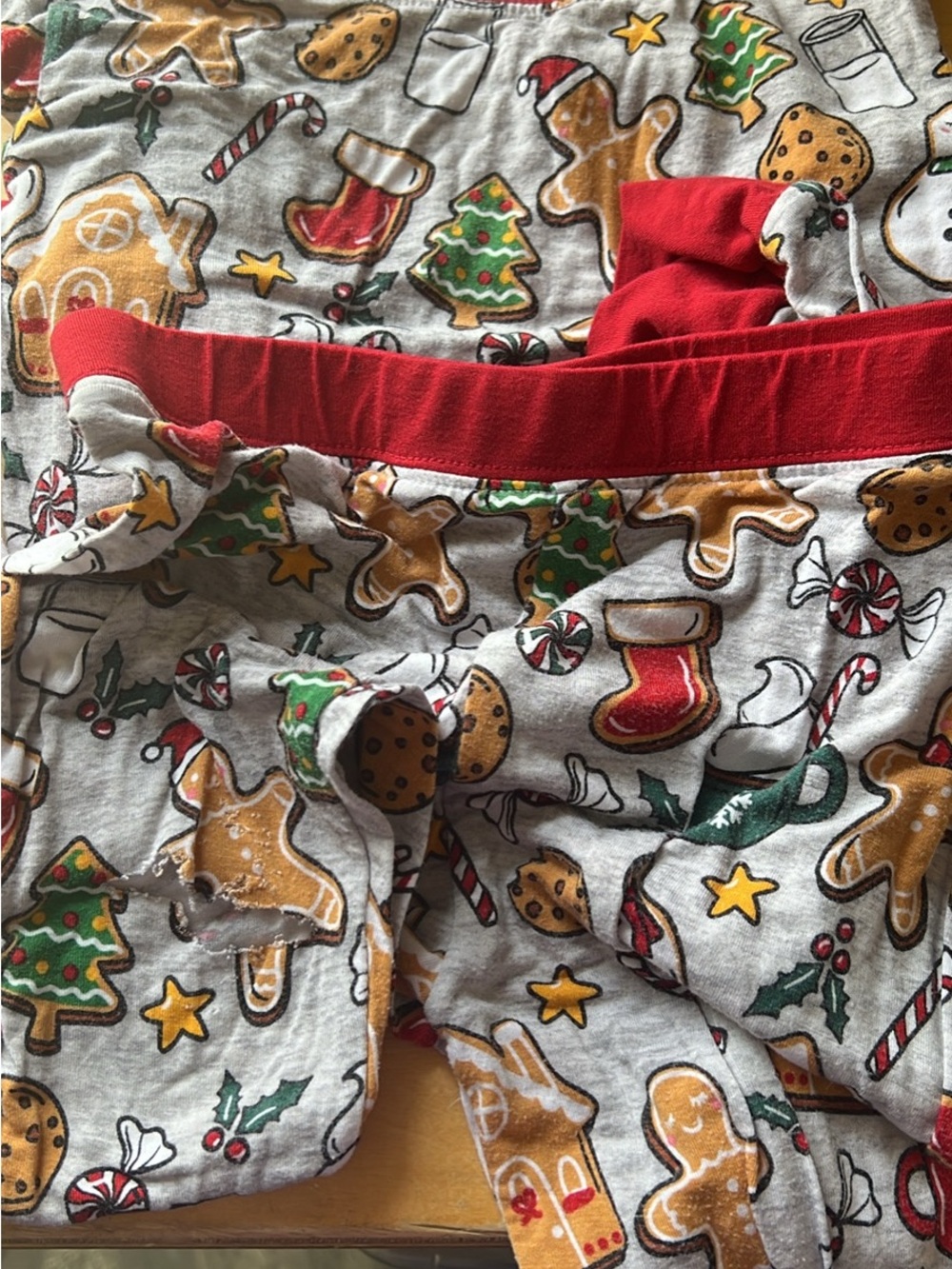 Little Sleepies Gray Holiday Gingerbread Pajama Bottoms with Red Waistband